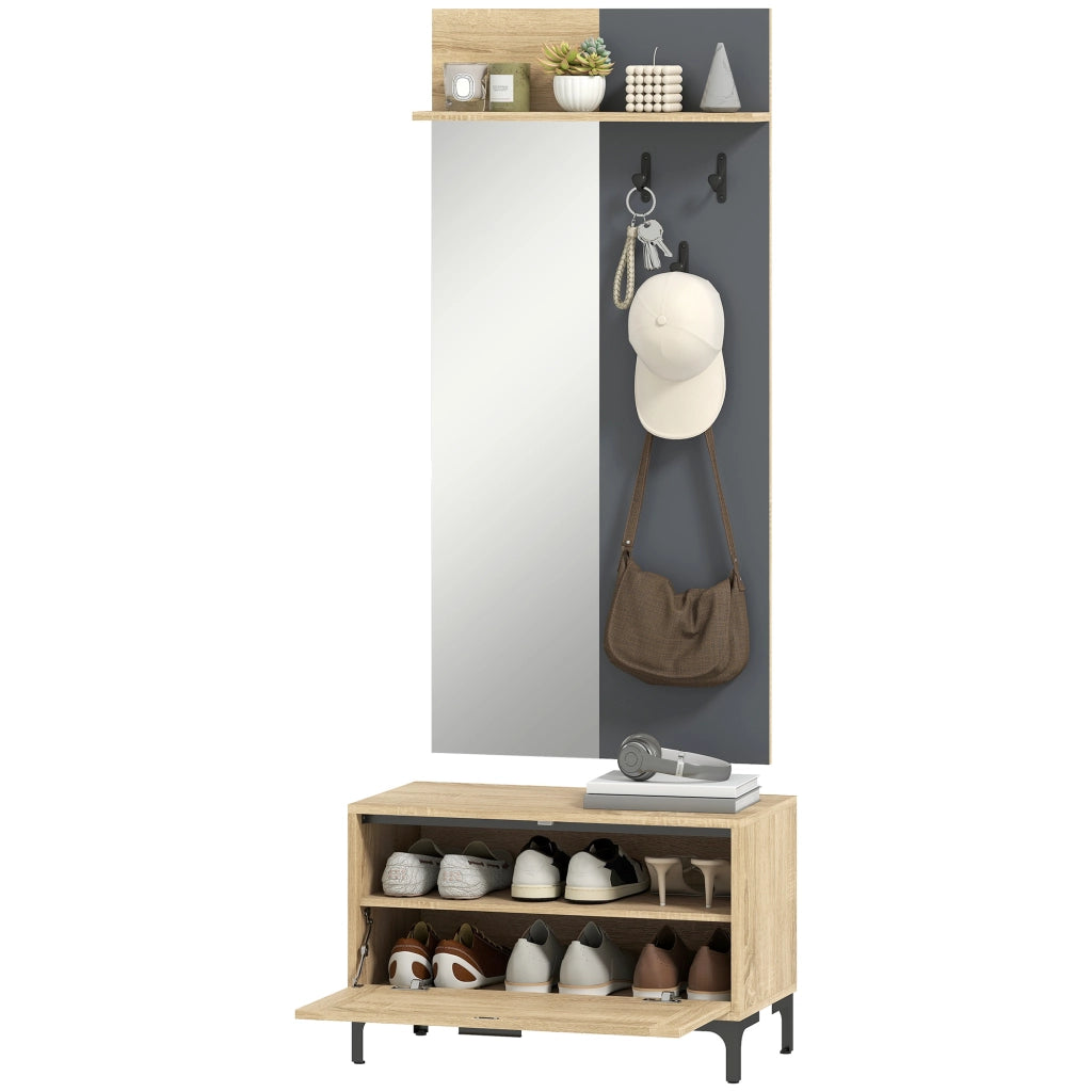 Set ingresso con scarpiera, specchio e ganci ¨C zephmum ¨C legno naturale e grigio
