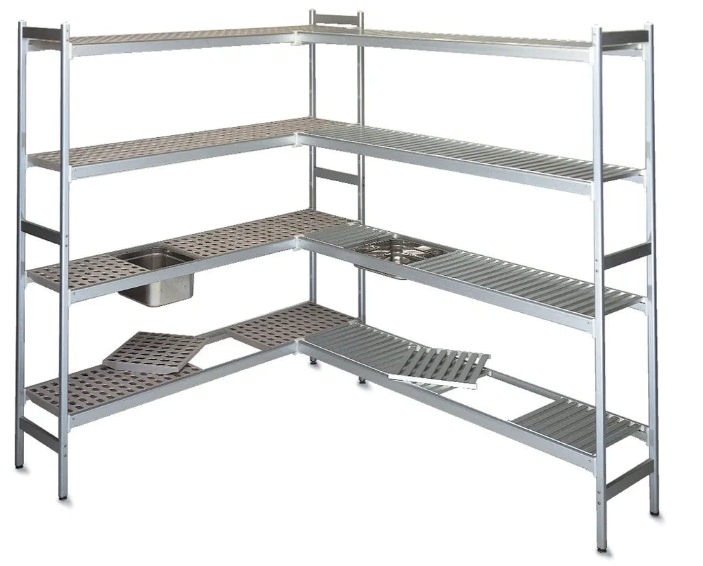 Scaffale in acciaio inox a ripiani lisci con gancio cm. 180x30x180h