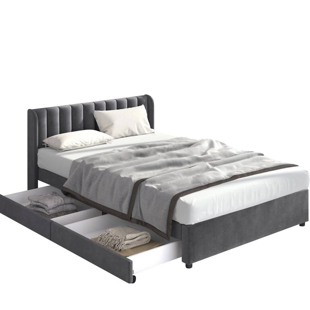 letto in velluto grigio 160 x 200 cm