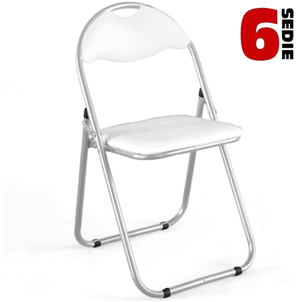 Set 6 Pezzi Sedie Imbottite Pieghevoli Colore Sedia Bianco Struttura Silver