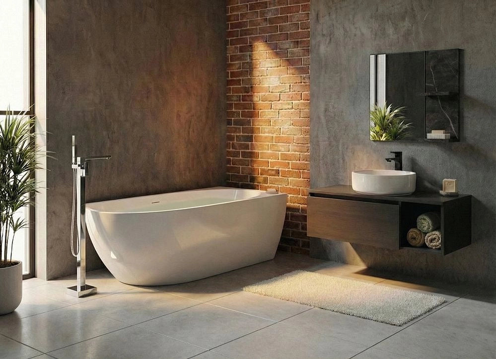 Vasca da bagno angolare sinistra 170 x 80 cm Finitura acrilica bianco lucido stile moderno