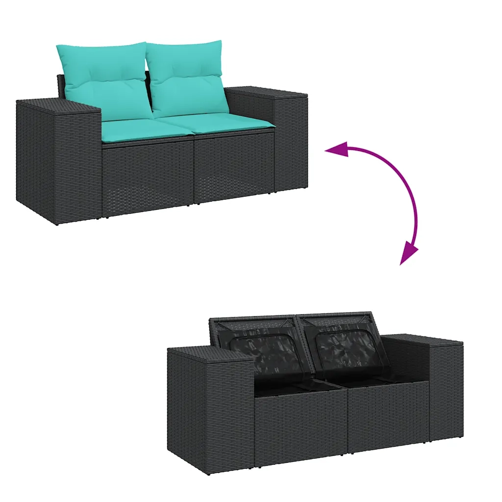 Set Divani da Giardino con Cuscini 7pz Nero Polyrattan Acacia 3326738