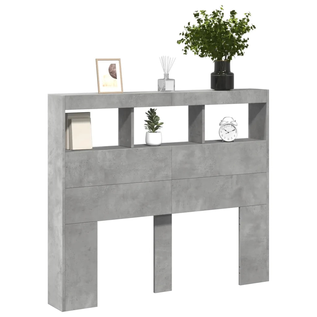 Testiera | Testata con Contenitore a LED Grigio Cemento 120x17x102 cm