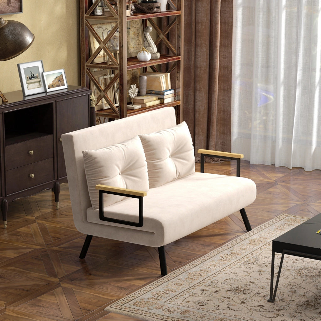 Divano letto 2 posti in velluto ¨C Minimal ¨C Naturale Beige Nero