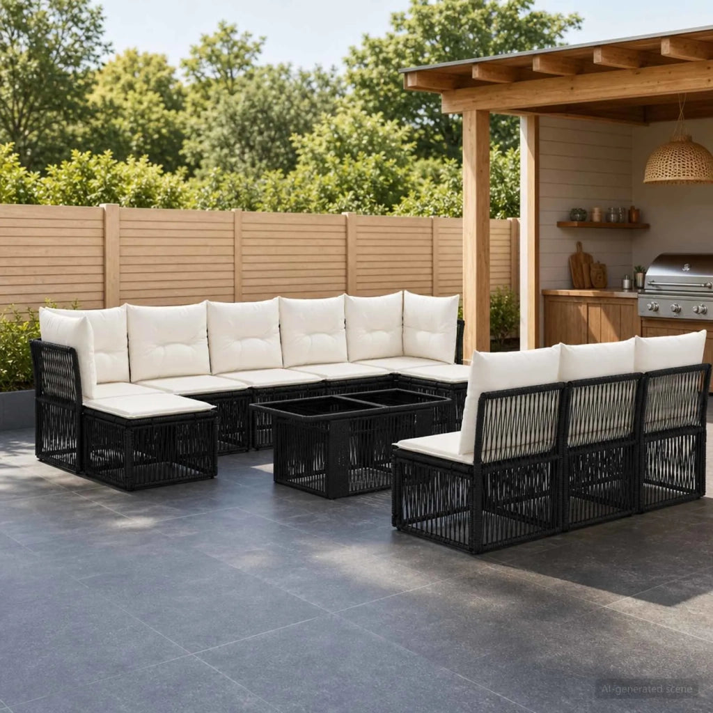 Set Divano da Giardino 11 pz Nero polyrattan 3436531