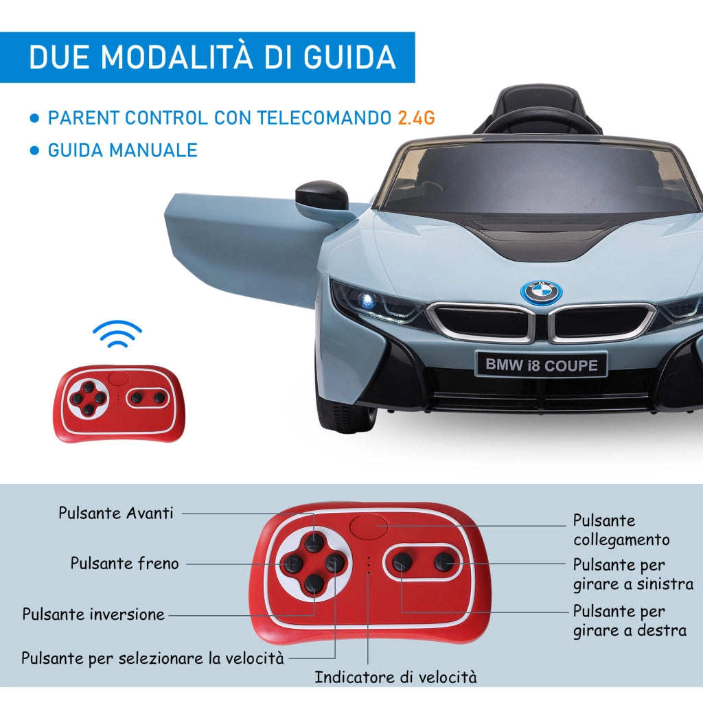 Auto Elettrica Bambini BMW I8 ¨C zephmum ¨C Blu, Telecomando, Porte Aprire, 115x72.5x46 cm