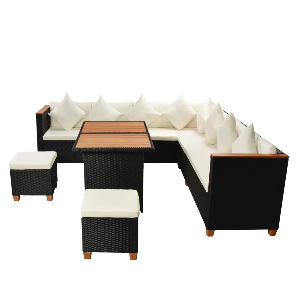 Set Divani da Giardino 7 pz con Cuscini in Polyrattan Nero 43001