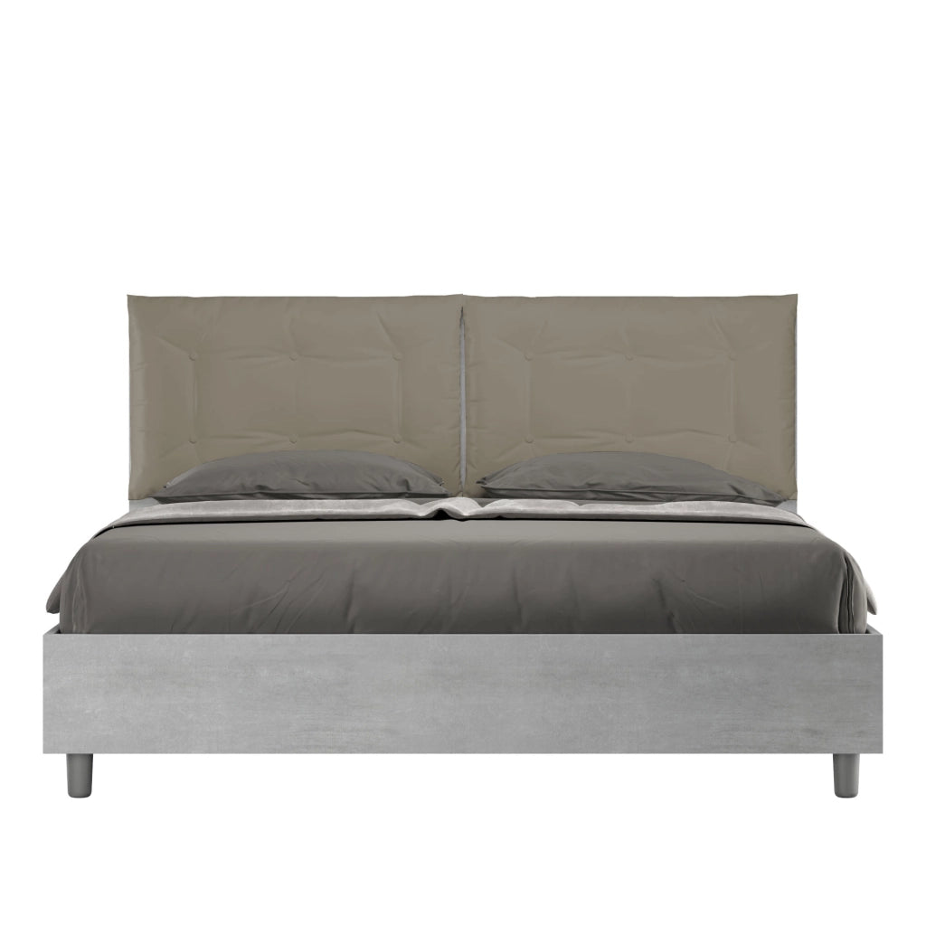 BS COM Letto matrimoniale senza rete 160x200 cemento cuscini similpelle cappuccino
