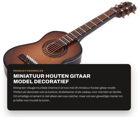 Chitarra Miniatura in Legno - Decorazione Musicale - Ornamento per Casa/Studio - Realizzato con Legno di Alta Qualità - Incluso Accessorio Standaard
