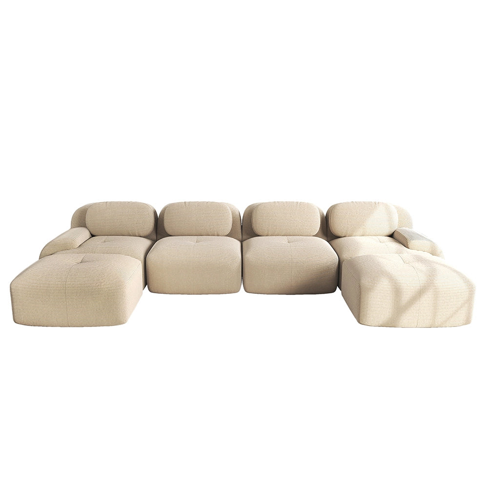 Divano a U senza montaggio - Xylo - Velluto traspirante, braccioli XL, 32D, beige