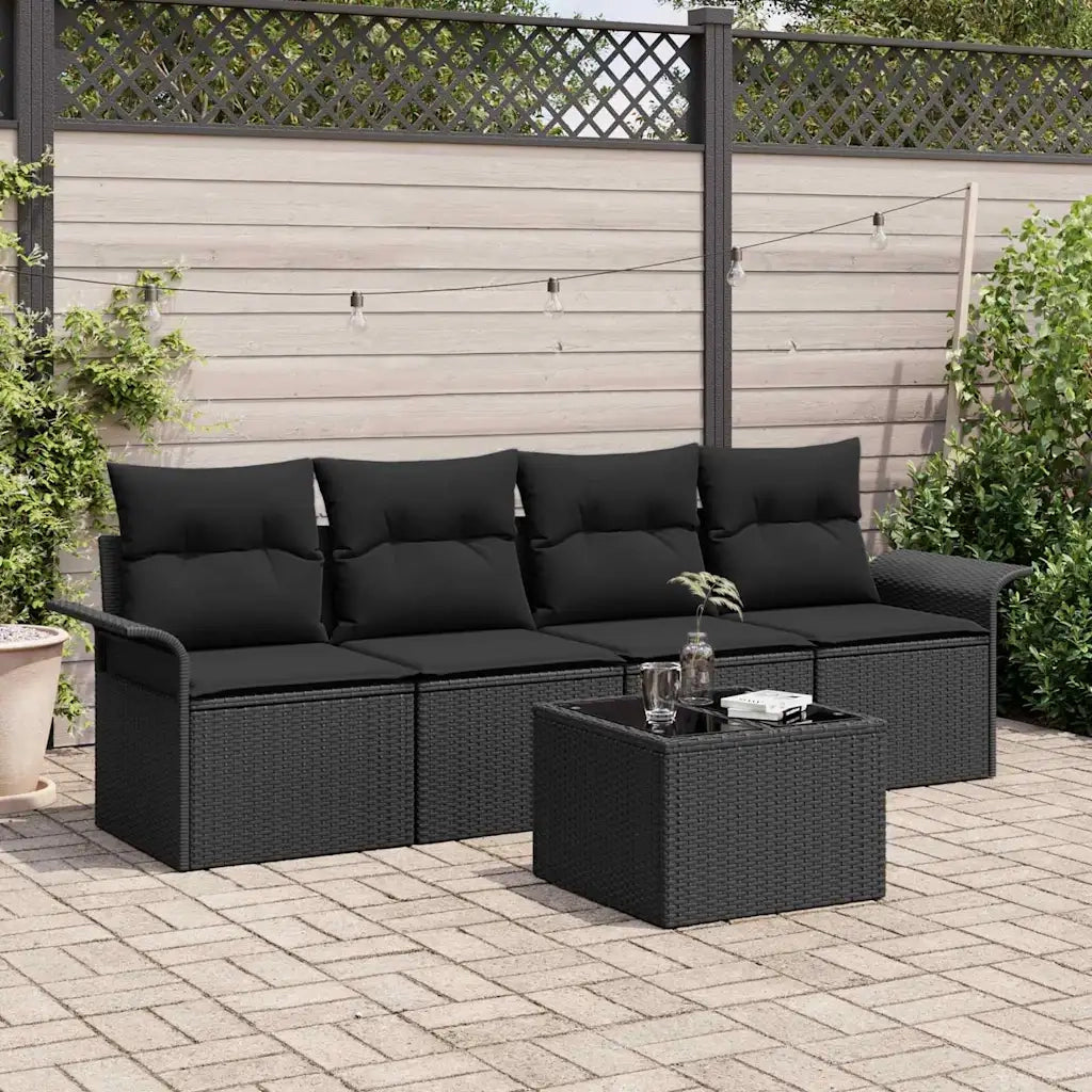 Set di divani con cuscino 5 pz | Set Salotto da Giardino Nero polyrattan