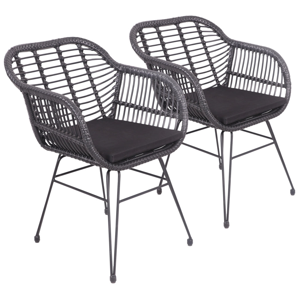 Set di 2 poltrone in rattan sintetico nero con cuscini CINTA