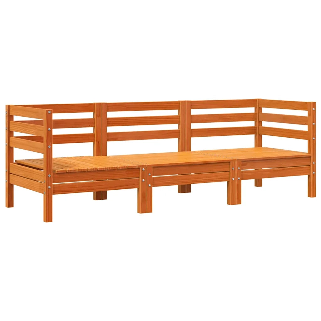 Divano da esterno-Divano da Giardino a 3 Posti Marrone Cera Legno Massello Pino 573421