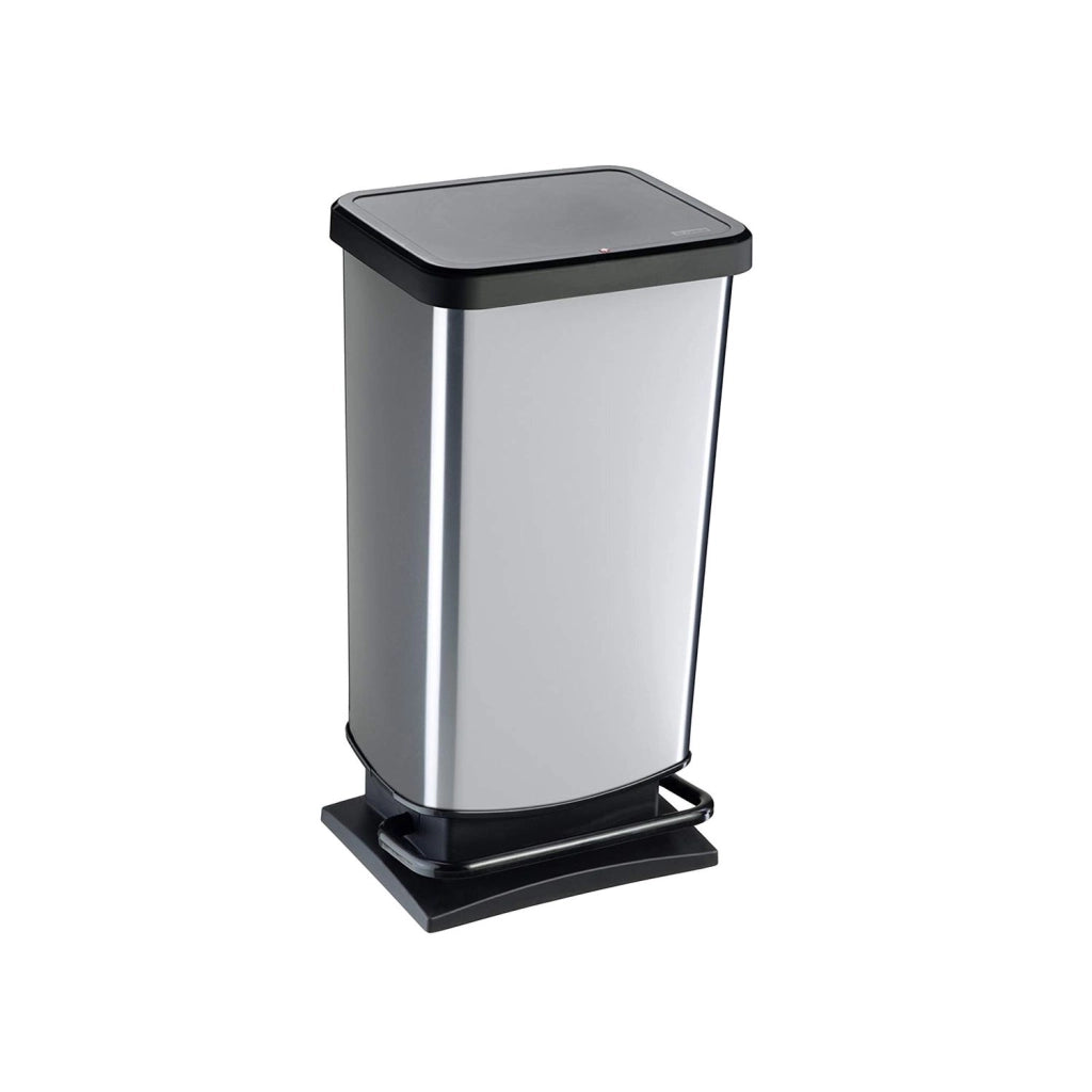 Rotho Paso Pattumiera 40l con Pedale e Coperchio, Plastica PP senza BPA, Argento (silver), 35.3 x 29.5 x 67.6 cm