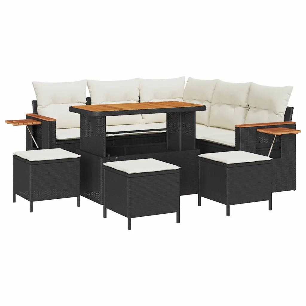 Set Divano da Giardino con cuscino 9 pcs Nero e Crema