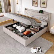 LETTO Contenitore 140x200 cm Beige in Cotone e Lino con USB Type-C