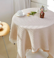 Tavolo coperto a mano con bordo a maglia di cotone, grande copertura da tavolo rotonda o quadrata - 180*180cm