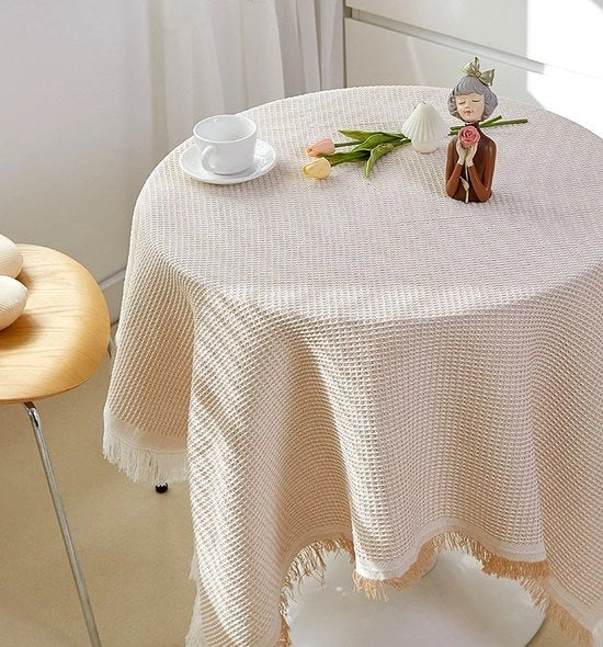 Tavolo coperto a mano con bordo a maglia di cotone, grande copertura da tavolo rotonda o quadrata - 180*180cm