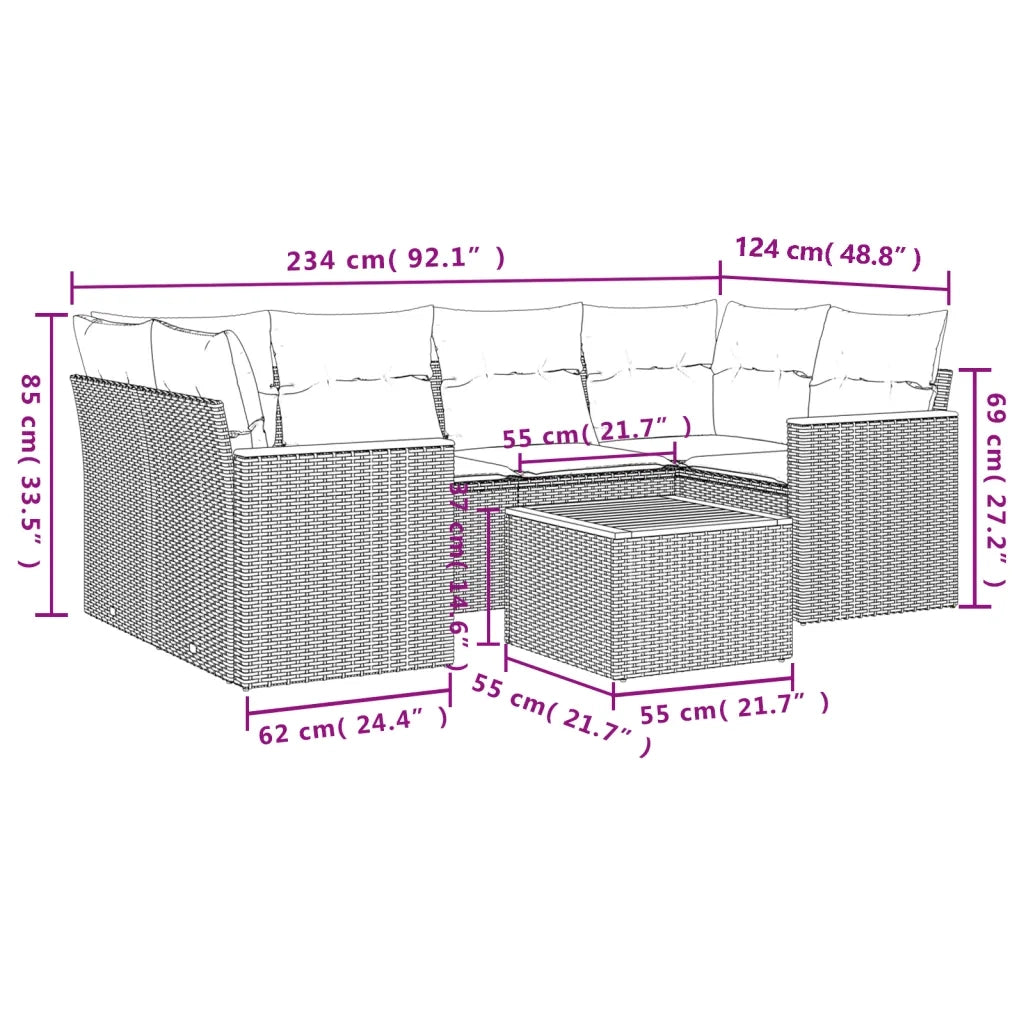 Set Divani da Giardino 7 pz con Cuscini Grigio in Polyrattan 3225801