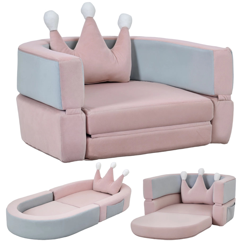 Divano letto bambini convertibile con cuscino ¨C Xylo ¨C Rosa e grigio blu 116x61x14 cm