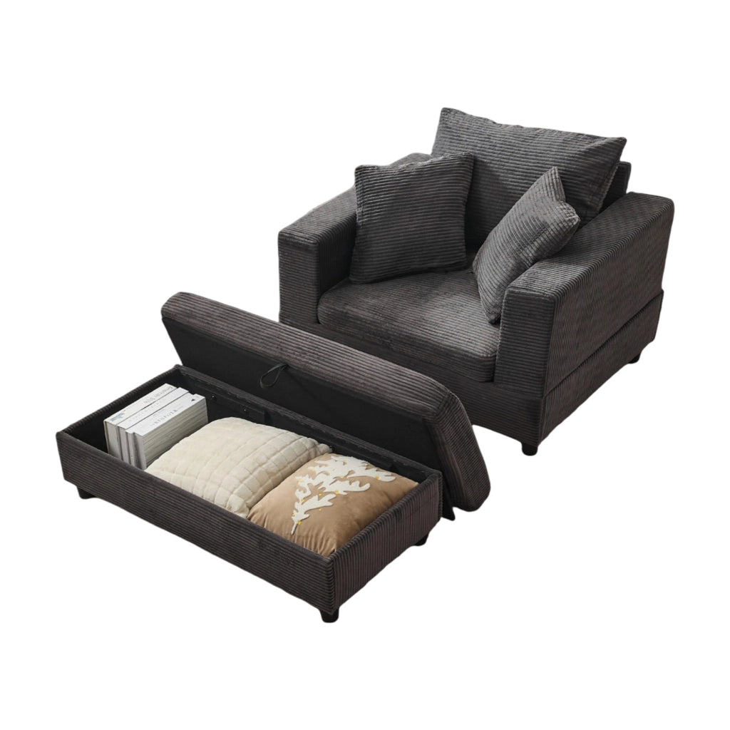 Chaise longue con contenitore e Cuscini in Tessuto a coste Grigio