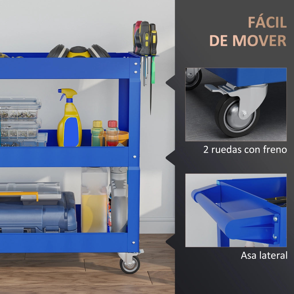 Carro con Cassetti e Ripiani in Acciaio ¨C Minimal ¨C 83x35,3x76 cm Blu