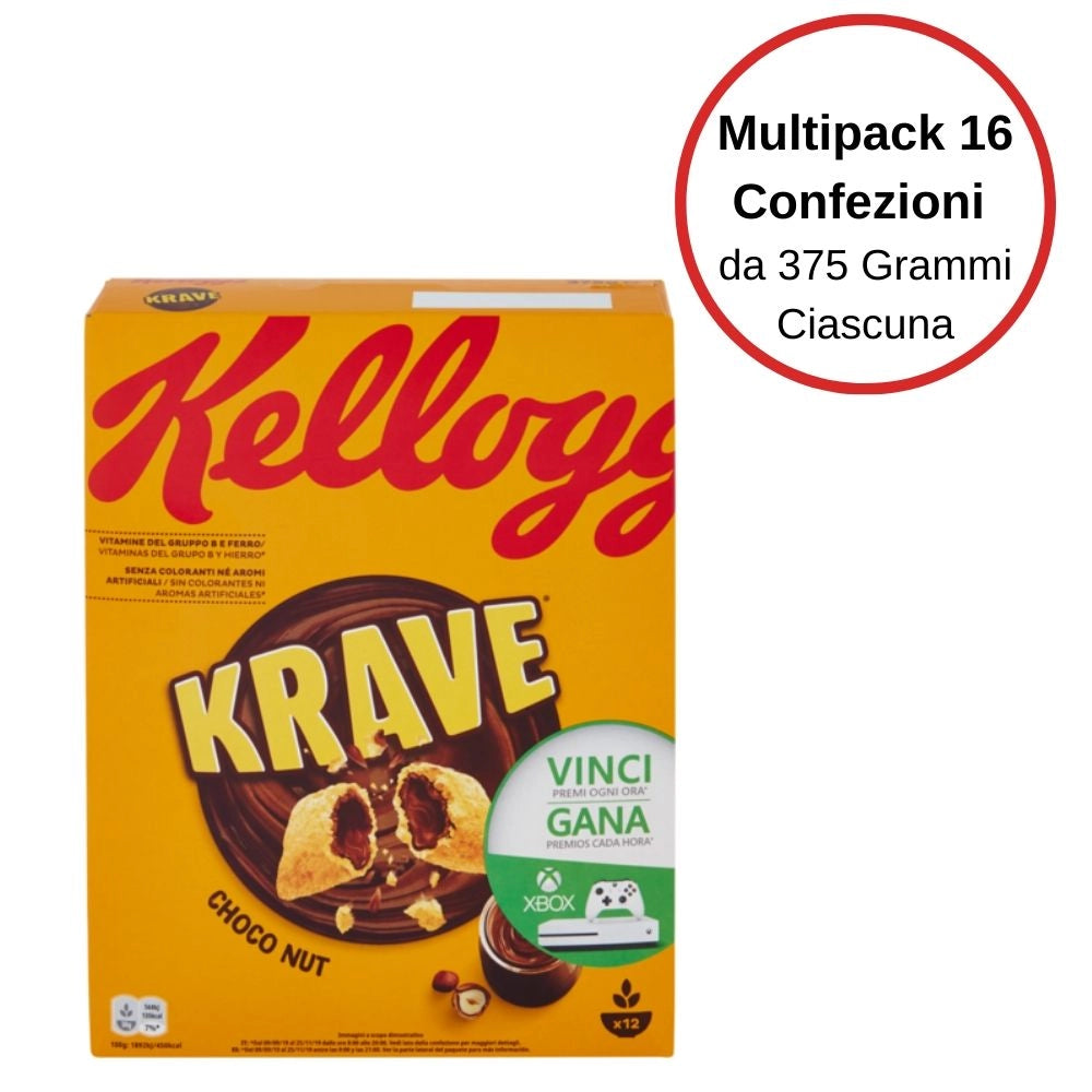 Kellogg's krave choco nut multipack da 16 confezioni da 375 grammi ciascuna