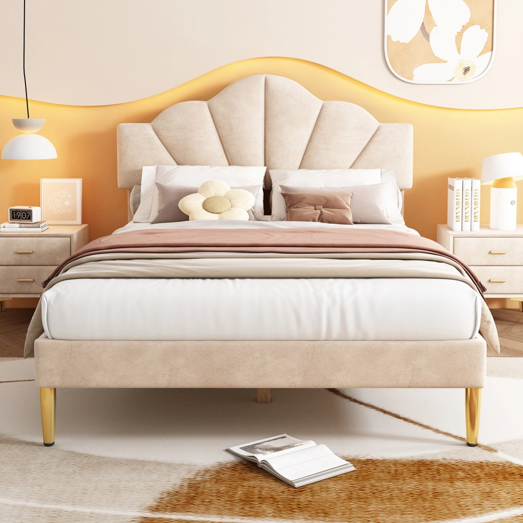 letto imbottito velluto beige 140 x 190 cm