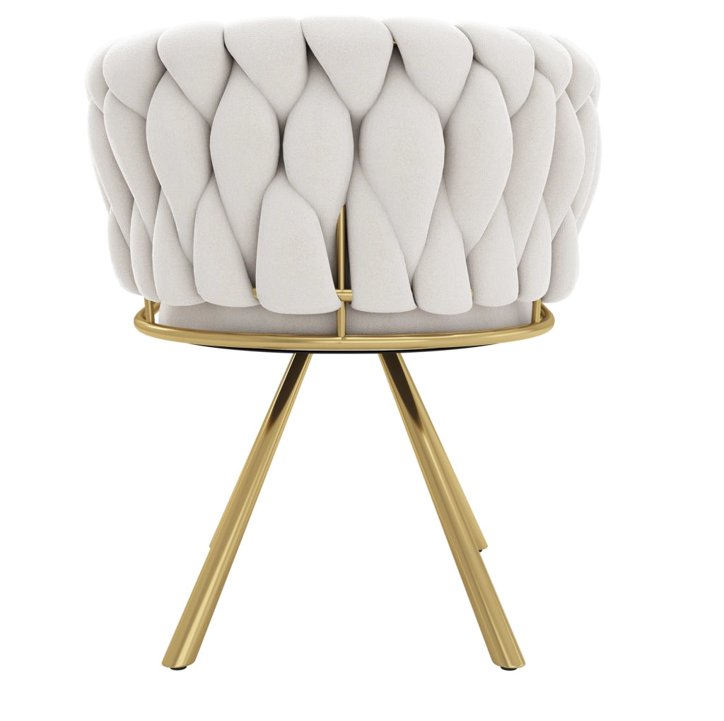 Set di 4 sedie girevoli con rotazione a 360°; rivestimento in velluto beige e oro