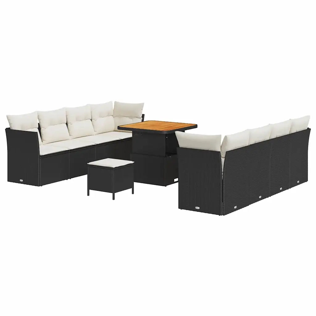Set Divano da Giardino 11 pcs Nero e Crema polyrattan