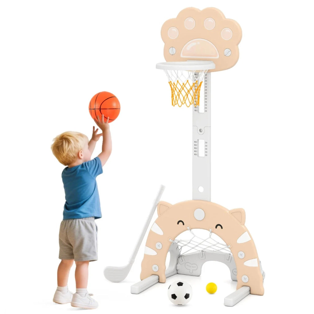 Canestro da basket per bambini 3 in 1 altezza regolabile 65 x 49 x 130-151 cm gioco per interni/esterni design moderno PP grigio 20_0012963