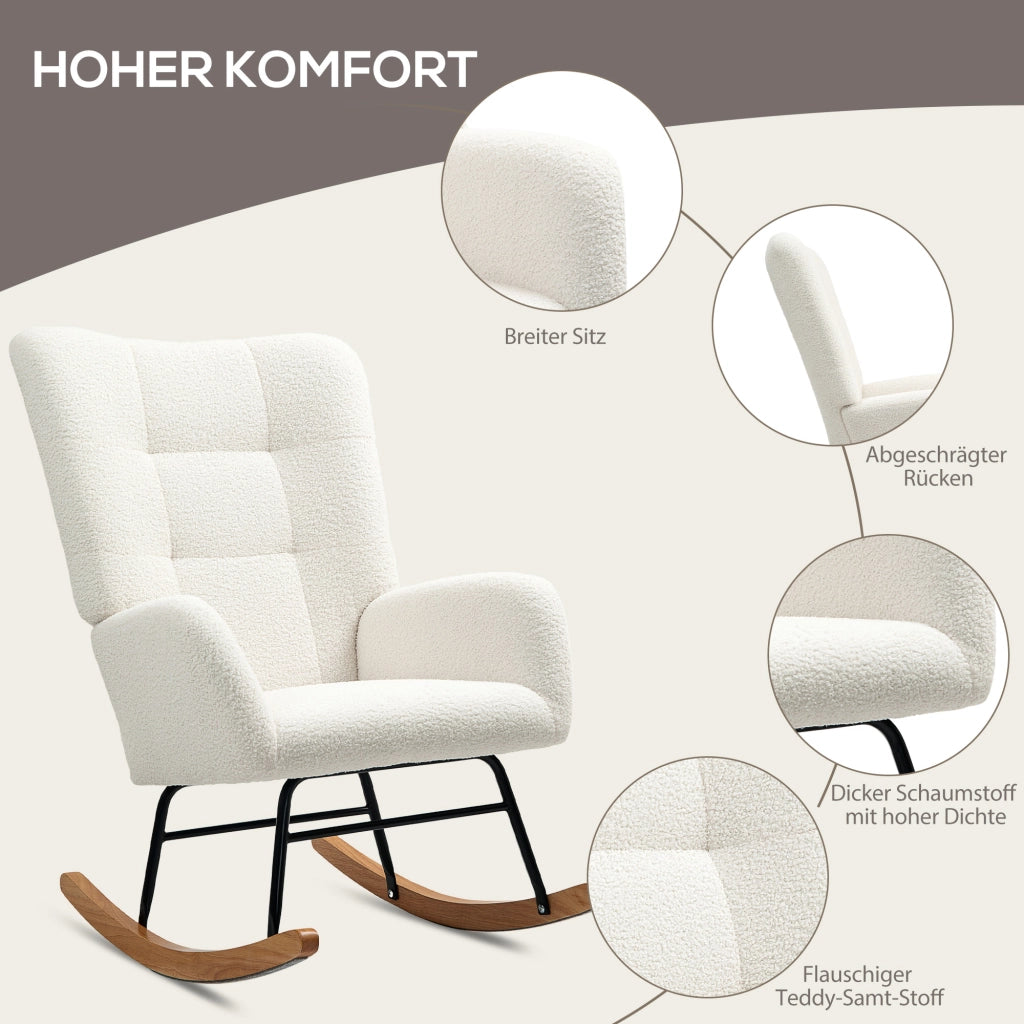 Poltrona a Dondolo ¨C Minimal ¨C Tessuto Imbottito Crema