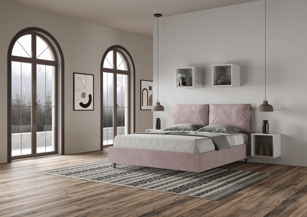BS COM Letto queen size senza rete imbottito 150x210 microfibra glicine