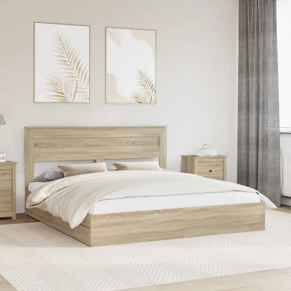 Letto matrimoniale | Letto per adulti | Letto con Contenitore con testiera Rovere Sonoma 180 x 200 cm