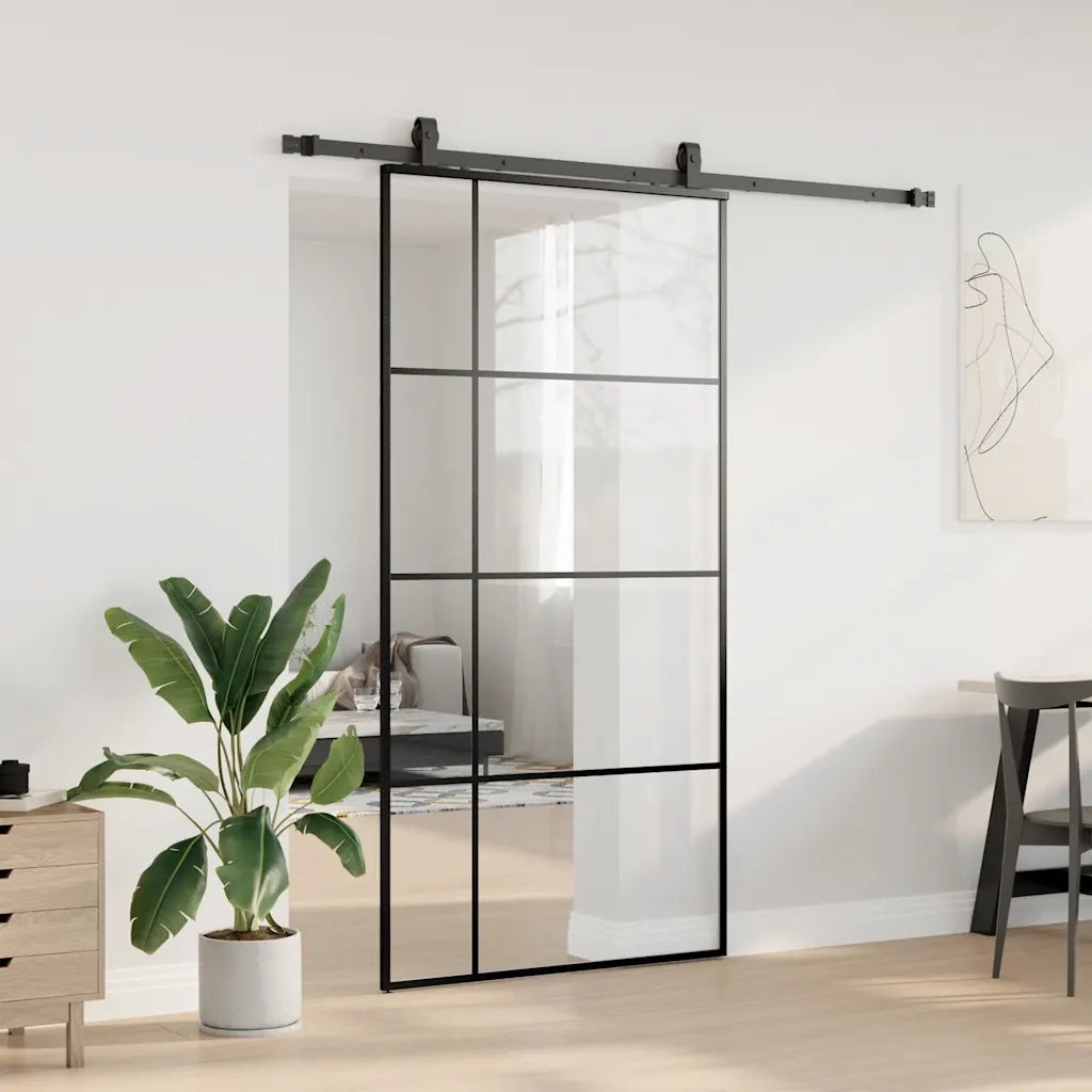 Porta Scorrevole con Ferramenta Nera 102,5x205 cm in Vetro ESG