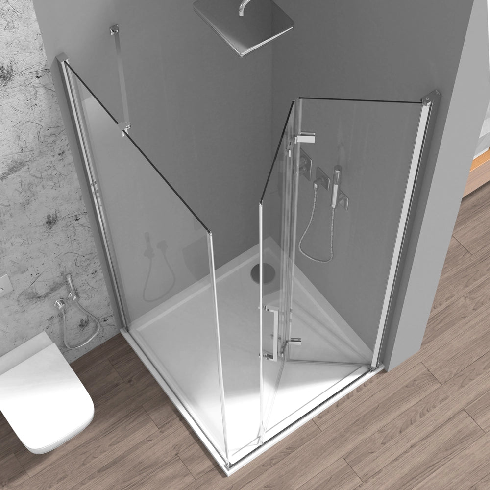 Box doccia angolare a soffietto 70x70 in vetro temperato trasparente con profili cromo Neos