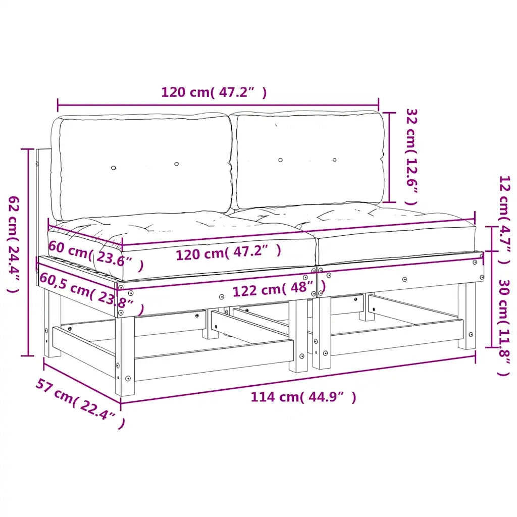 Divano componibile-Divani Centrali con Cuscini 2 pz in Legno Impregnato di Pino 333891