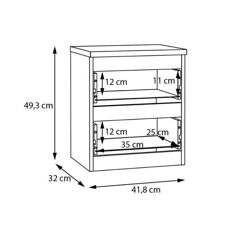 Comodino Morgan 2 cassetti 41.8 x 32.2 x H 49.3 cm. colore bianco