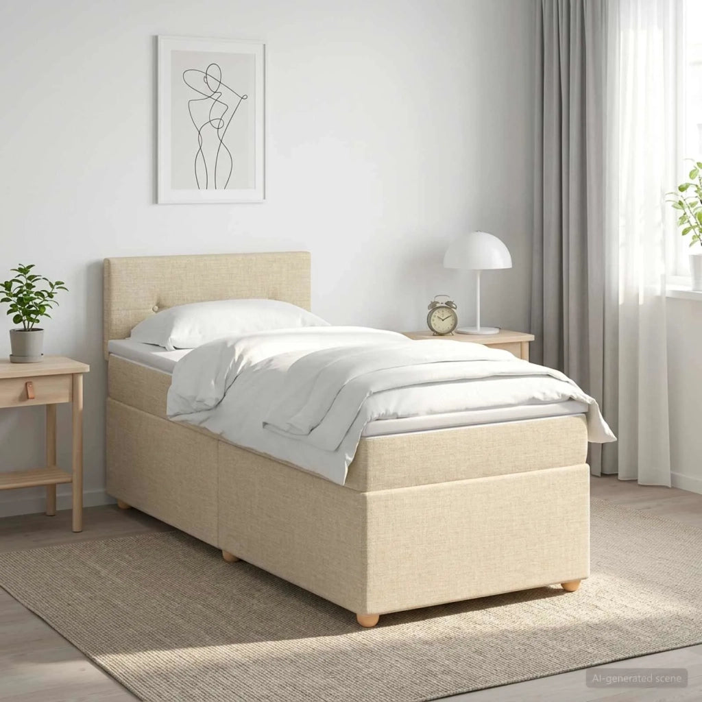Letto box spring con materasso Crema 90 x 200 cm Tessuto 3450872