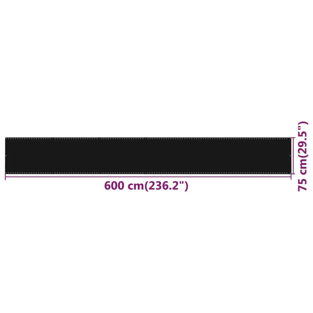 Paravento per balcone protezione privacy schermo privacy 75 x 600 cm HDPE nero 02_0010274
