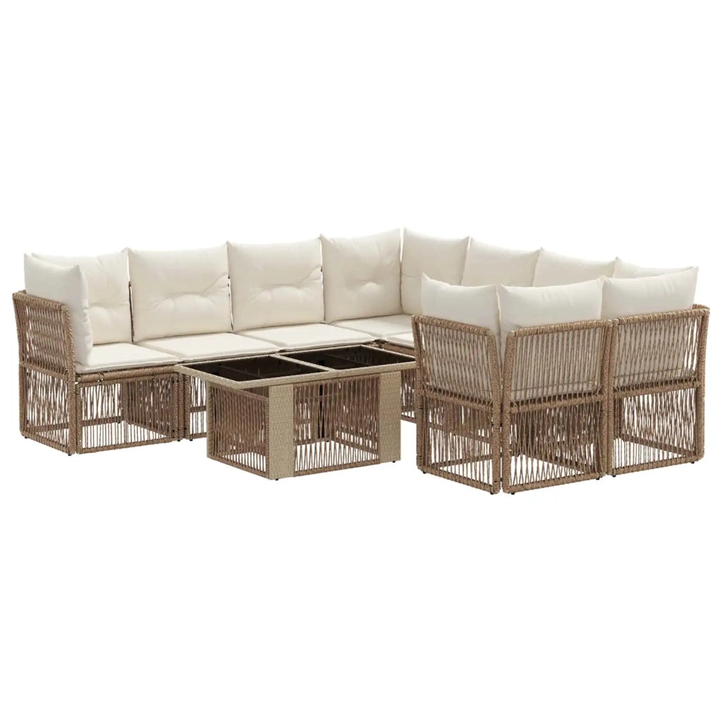 Set Divano da Giardino 9 pz Beige polyrattan 3436431