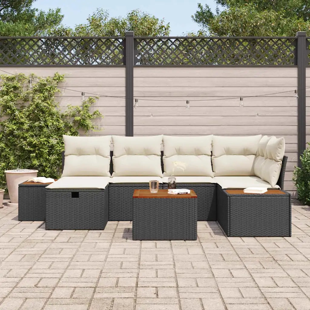 Set Divano da Giardino 7 pcs Nero 55 x 62 x 69 cm Poly Rattan