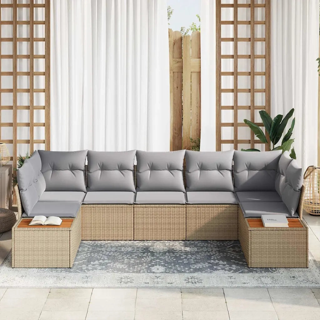 Set Divano da Giardino 7 pcs Beige e Grigio Chiaro Polyrattan