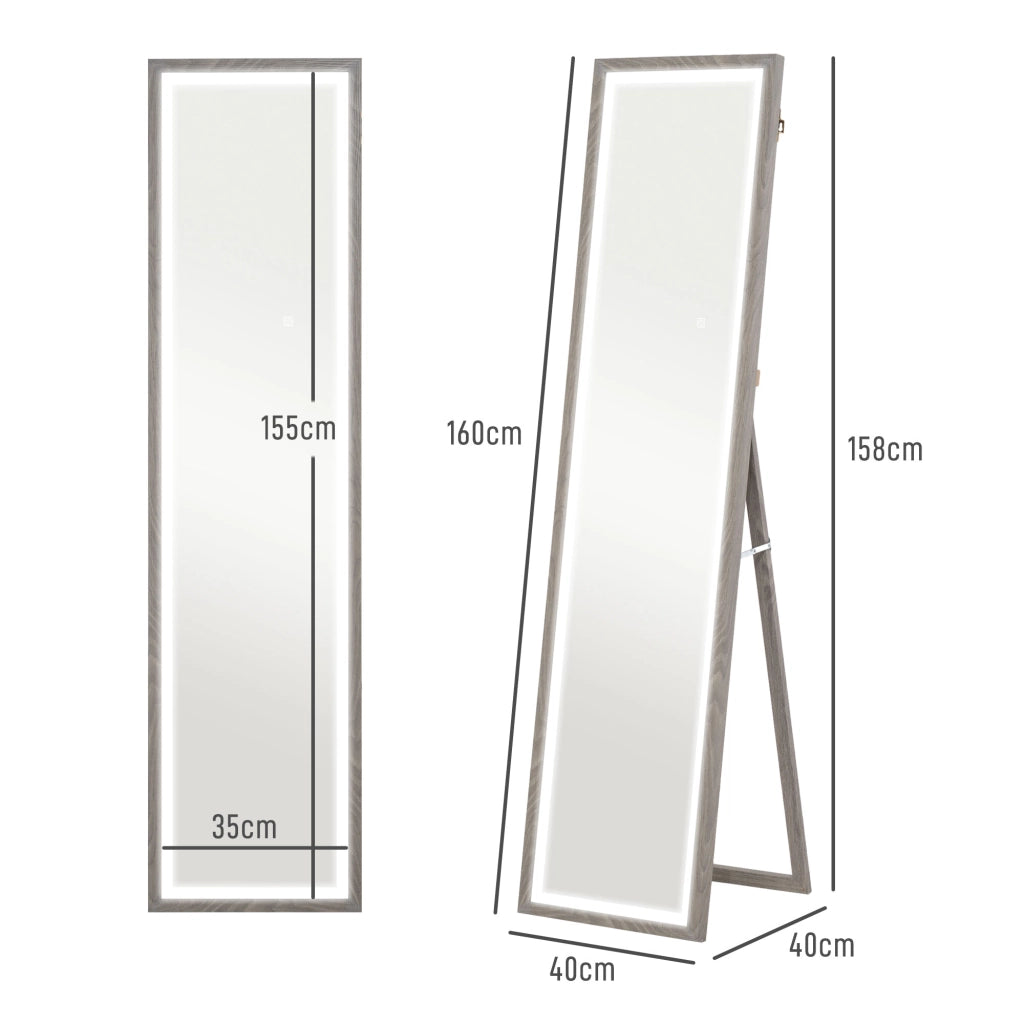 Specchio da Parete Illuminato LED ¨C zephmum ¨C Grigio 40x160 cm
