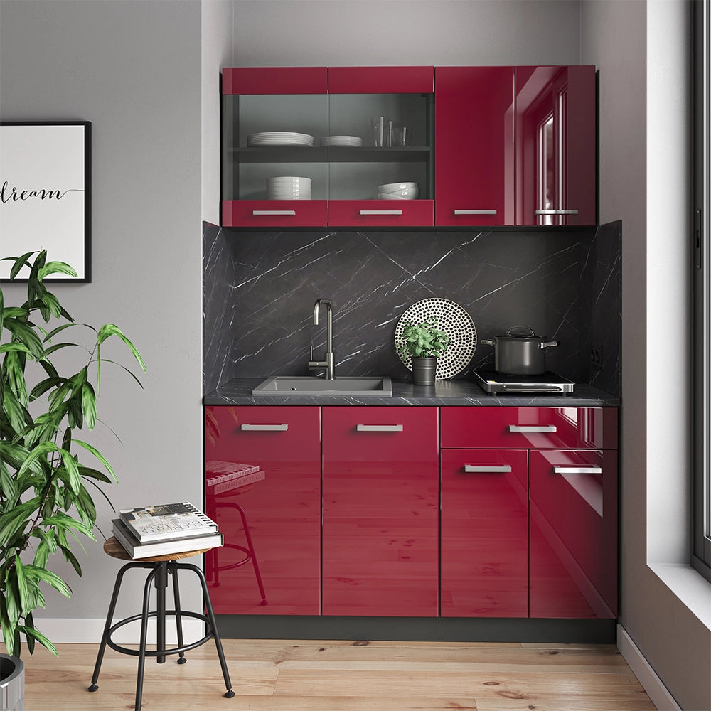 Vicco Cucina monoblocco Rosso lucido/antracite 140 cm , PL Antracite