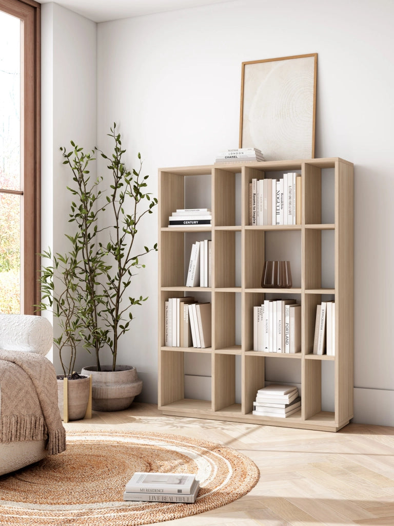 Libreria componibile Herdasa 16 vani effetto noce chiaro bianco