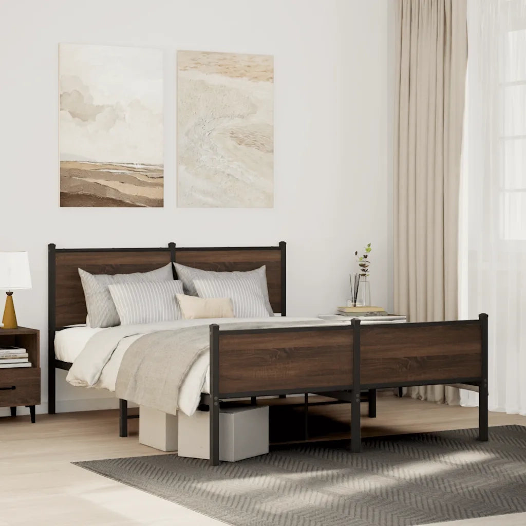 Letto matrimoniale | Letto per adulti | Giroletto senza Materasso in Metallo Rovere Marrone 140x190 cm