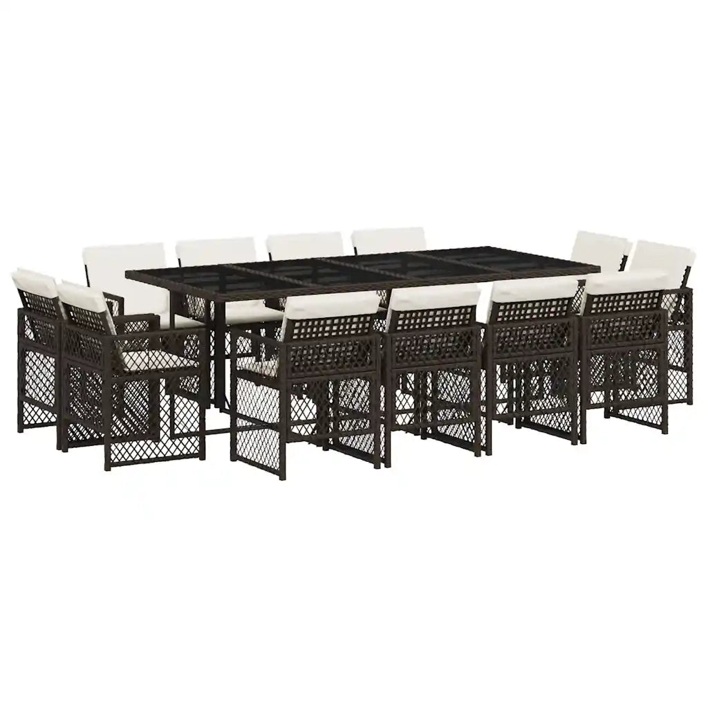 Set da Pranzo da Giardino 13pz con Cuscini Marrone Polyrattan 3210861