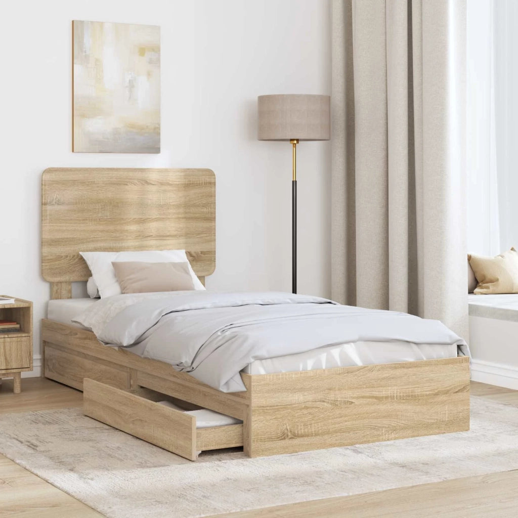 Letto con Contenitore con testiera-Struttura Letto con contenitore Rovere Sonoma 90 x 190 cm 928815