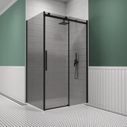 Box doccia 90x140 cm scorrevole vetro 8mm fumé profili nero opaco h195cm | Creta